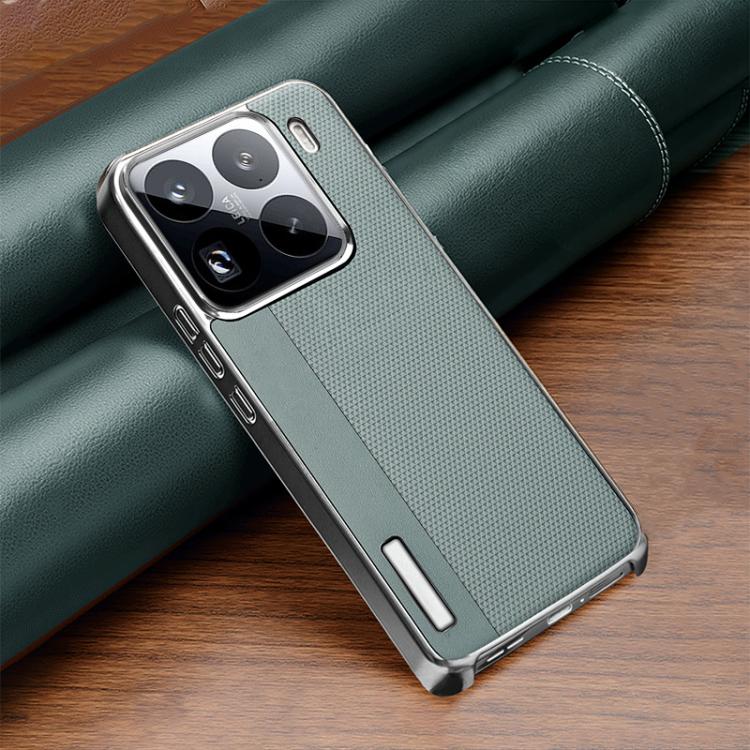 For Xiaomi 15 Pro Electroplated Matte Frame Dual Color Splicing Vegan Leather Phone Case