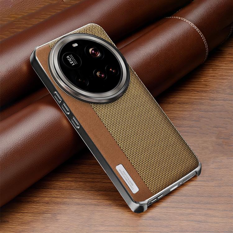 For Xiaomi 15 Ultra Electroplated Matte Frame Dual Color Splicing Vegan Leather Phone Case