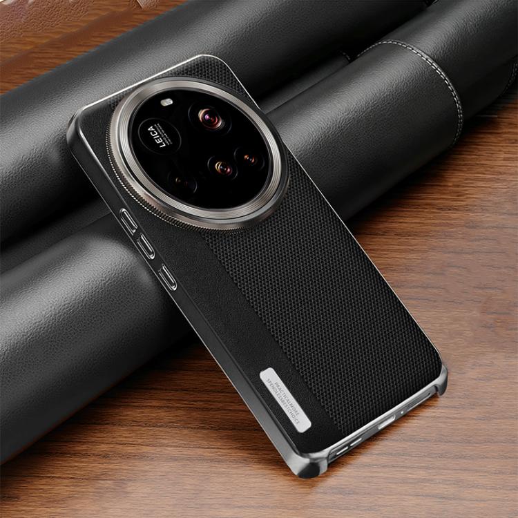 For Xiaomi 15 Ultra Electroplated Matte Frame Dual Color Splicing Vegan Leather Phone Case
