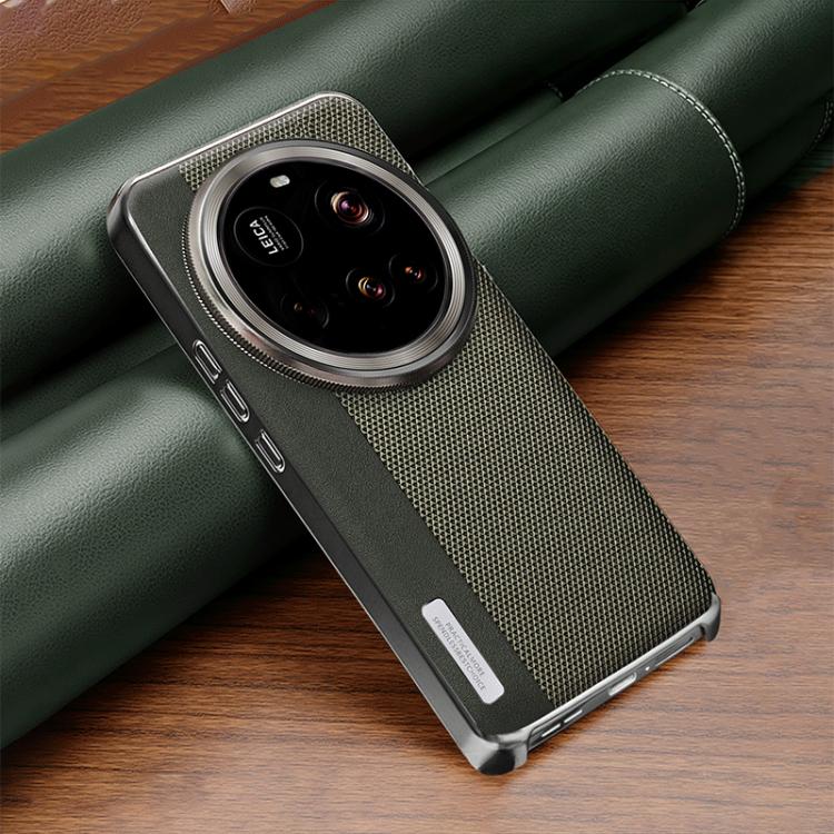 For Xiaomi 15 Ultra Electroplated Matte Frame Dual Color Splicing Vegan Leather Phone Case