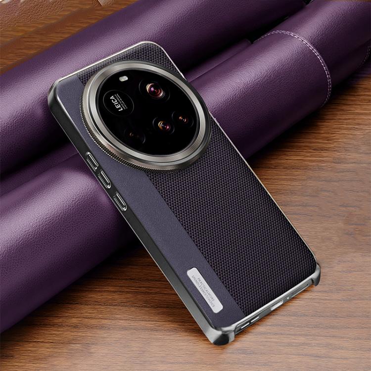 For Xiaomi 15 Ultra Electroplated Matte Frame Dual Color Splicing Vegan Leather Phone Case