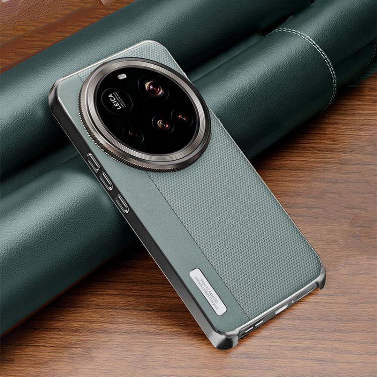 For Xiaomi 15 Ultra Electroplated Matte Frame Dual Color Splicing Vegan Leather Phone Case