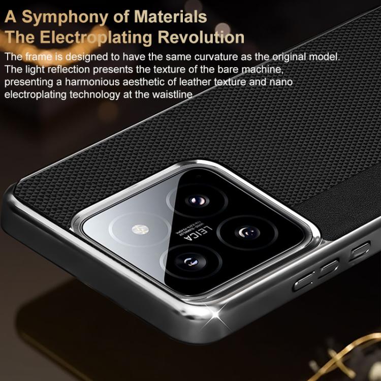 For Xiaomi 14 Ultra Electroplated Matte Frame Dual Color Splicing Vegan Leather Phone Case