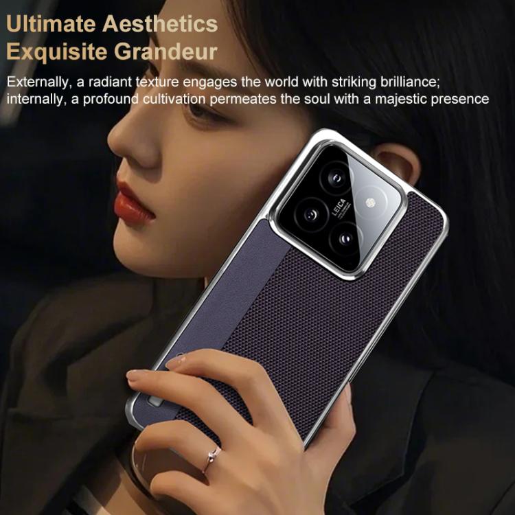 For Xiaomi 14 Pro Electroplated Matte Frame Dual Color Splicing Vegan Leather Phone Case