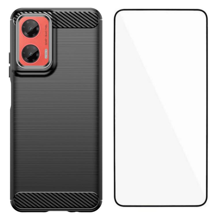 For Motorola Moto G35 5G WANLONFENG Brushed Texture Shockproof TPU Phone Case with Screen Film