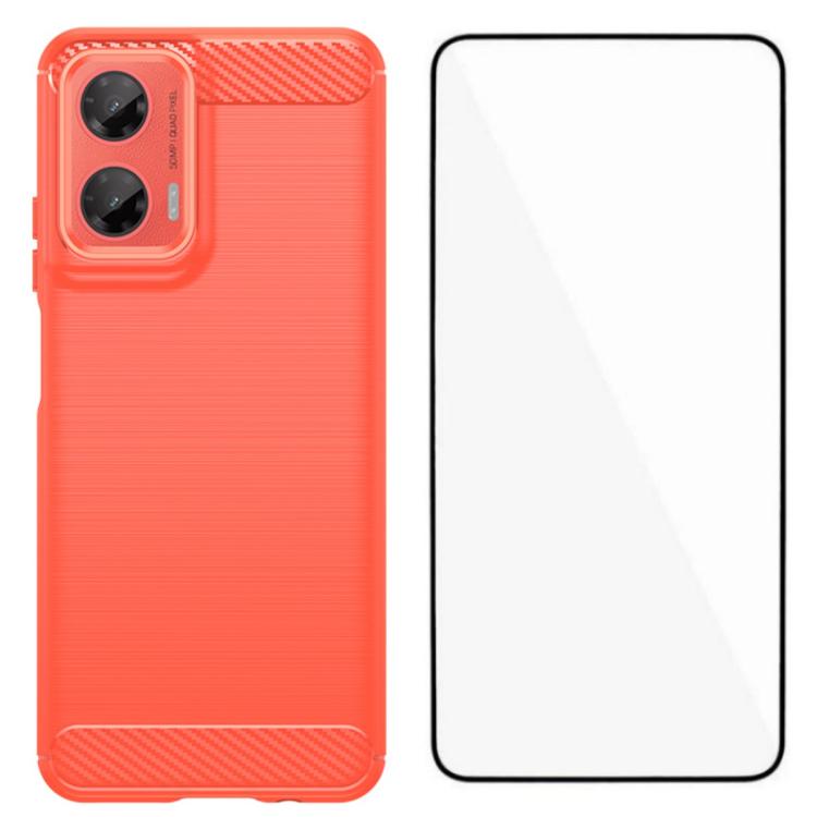 For Motorola Moto G35 5G WANLONFENG Brushed Texture Shockproof TPU Phone Case with Screen Film