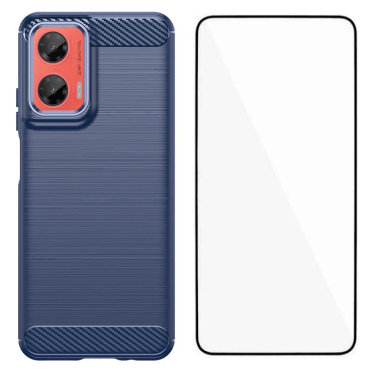 For Motorola Moto G35 5G WANLONFENG Brushed Texture Shockproof TPU Phone Case with Screen Film