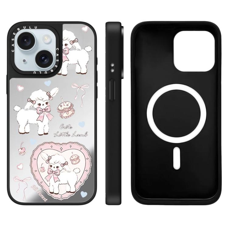For iPhone 15 Hi Forest Series Pattern Mirror Magnetic Phone Case