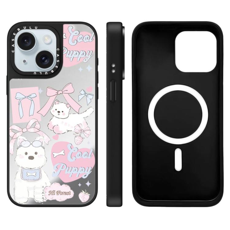 For iPhone 15 Hi Forest Series Pattern Mirror Magnetic Phone Case