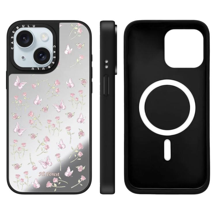 For iPhone 15 Hi Forest Series Pattern Mirror Magnetic Phone Case