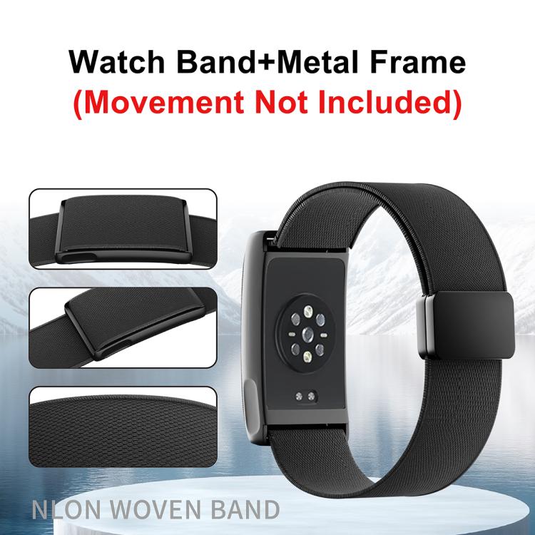 For Amazfit Helio Strap Magnetic Clasp Stretch Nylon Woven Watch Band with Metal Frame