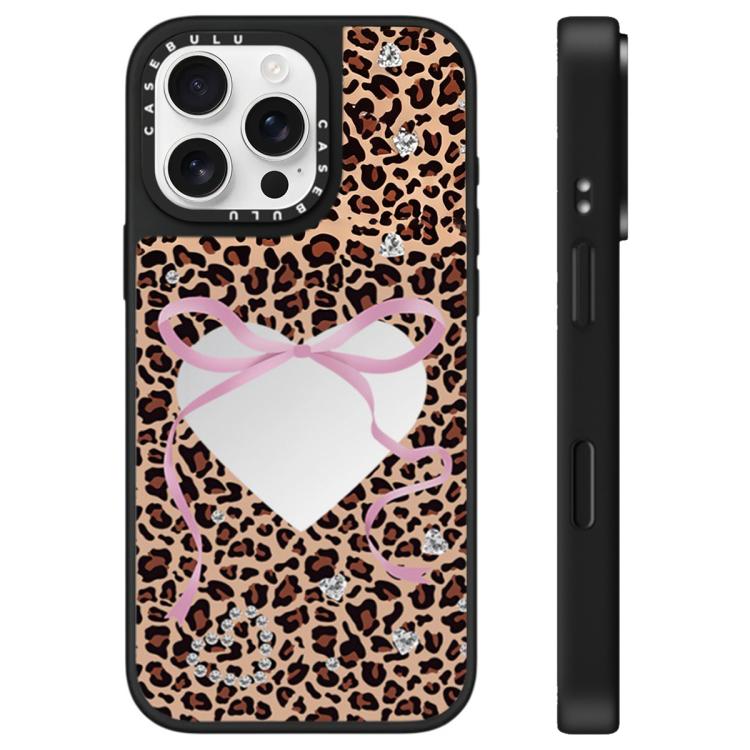 For iPhone 16 Pro Max Leopard Cherry Series Pattern Mirror Phone Case
