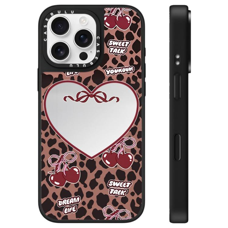 For iPhone 16 Pro Max Leopard Cherry Series Pattern Mirror Phone Case