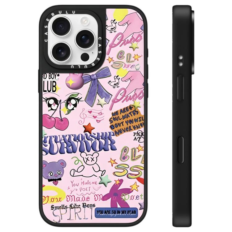 For iPhone 16 Pro Max Leopard Cherry Series Pattern Mirror Phone Case