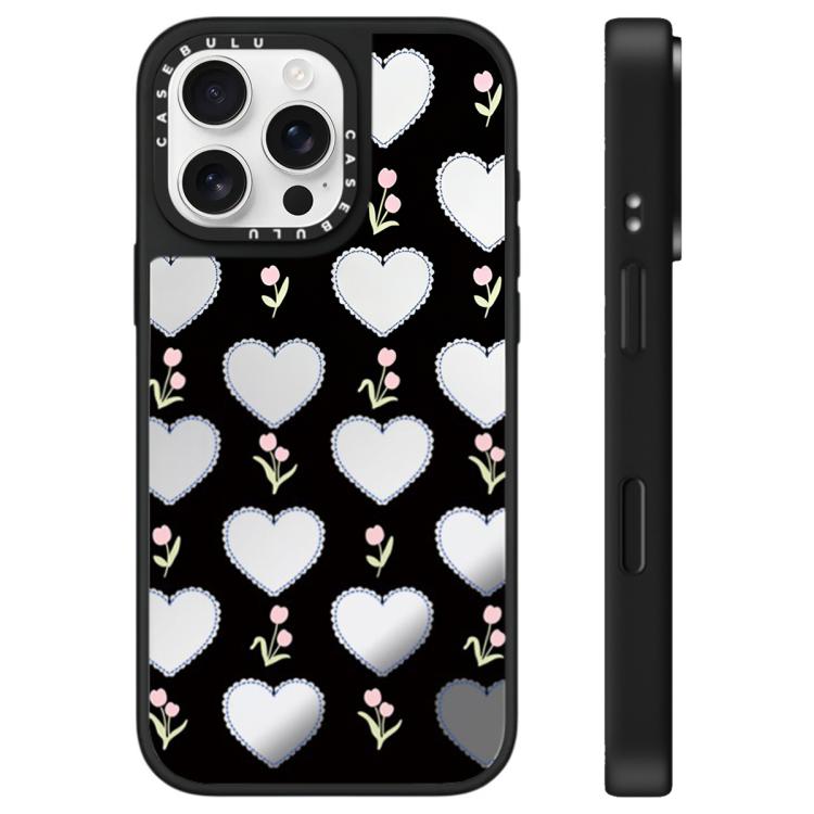 For iPhone 16 Pro Max Leopard Cherry Series Pattern Mirror Phone Case