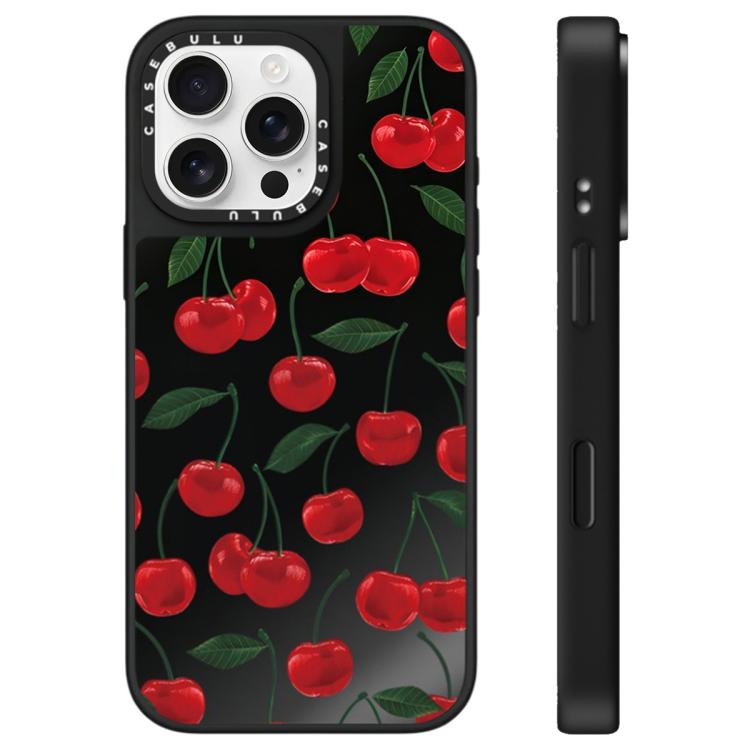 For iPhone 16 Pro Max Leopard Cherry Series Pattern Mirror Phone Case