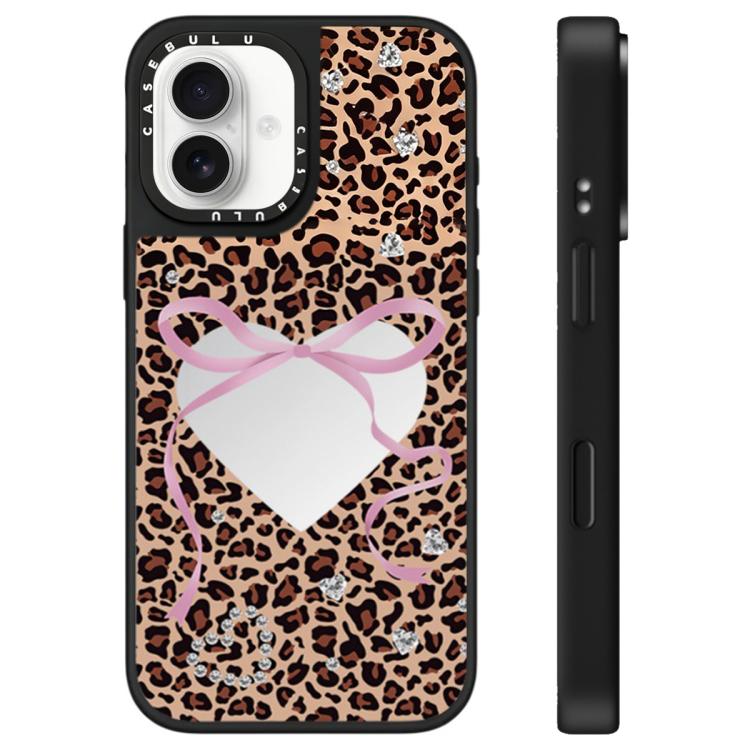 For iPhone 16 Plus Leopard Cherry Series Pattern Mirror Phone Case