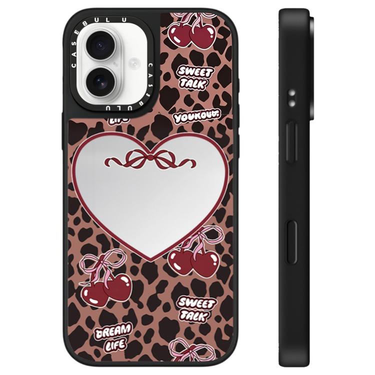 For iPhone 16 Plus Leopard Cherry Series Pattern Mirror Phone Case