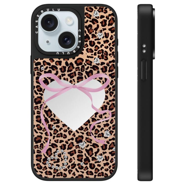 For iPhone 15 Plus Leopard Cherry Series Pattern Mirror Phone Case