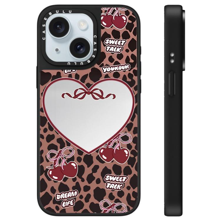 For iPhone 15 Plus Leopard Cherry Series Pattern Mirror Phone Case