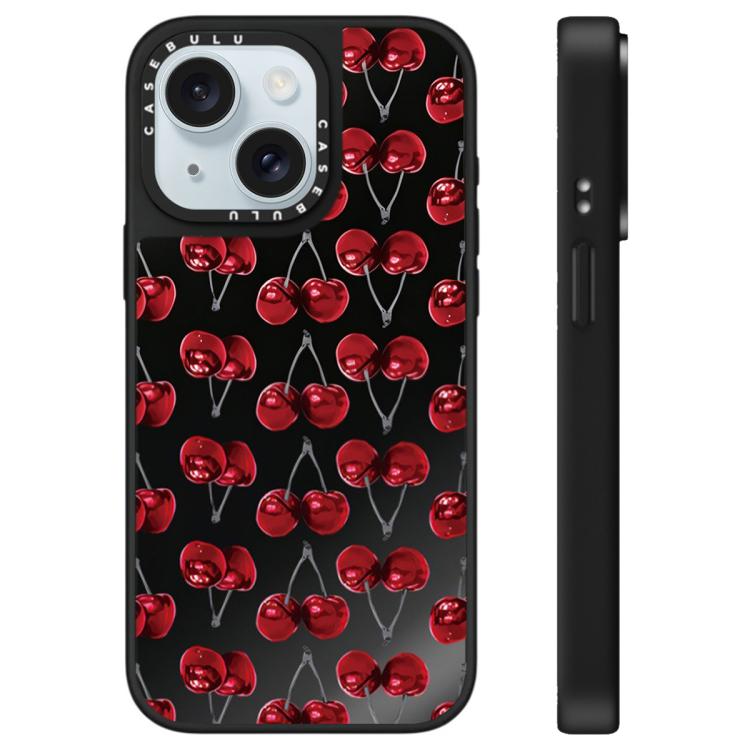 For iPhone 15 Plus Leopard Cherry Series Pattern Mirror Phone Case
