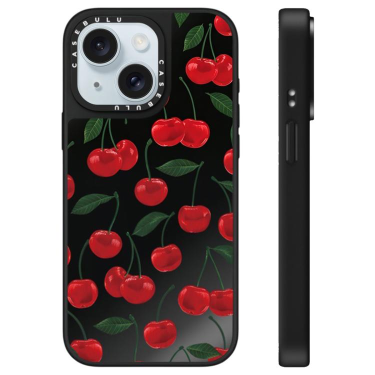 For iPhone 15 Plus Leopard Cherry Series Pattern Mirror Phone Case