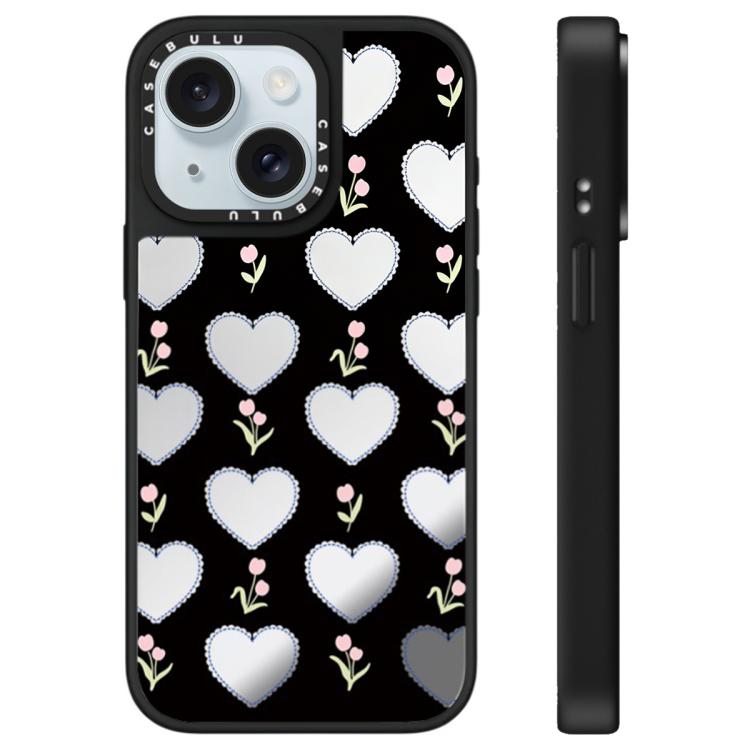 For iPhone 15 Leopard Cherry Series Pattern Mirror Phone Case