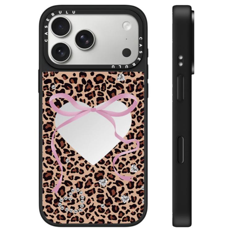 For iPhone 17 Pro Leopard Cherry Series Pattern Camera Control Button Mirror Phone Case