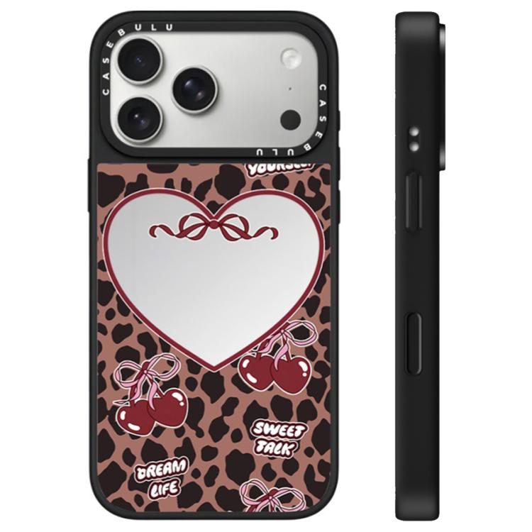 For iPhone 17 Pro Leopard Cherry Series Pattern Camera Control Button Mirror Phone Case