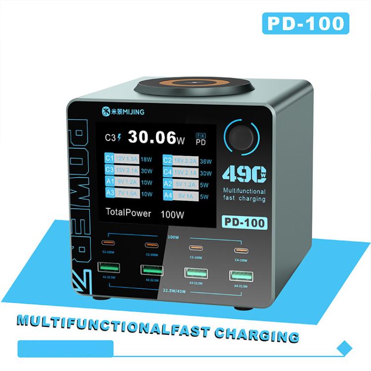 Mijing PD100 100W Multi-Port Smart Fast Charger Supports QC / PD Fast Charging & 15W Wireless Charging, Plug:EU Plug