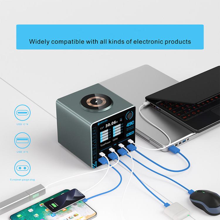 Mijing PD100 100W Multi-Port Smart Fast Charger Supports QC / PD Fast Charging & 15W Wireless Charging, Plug:EU Plug