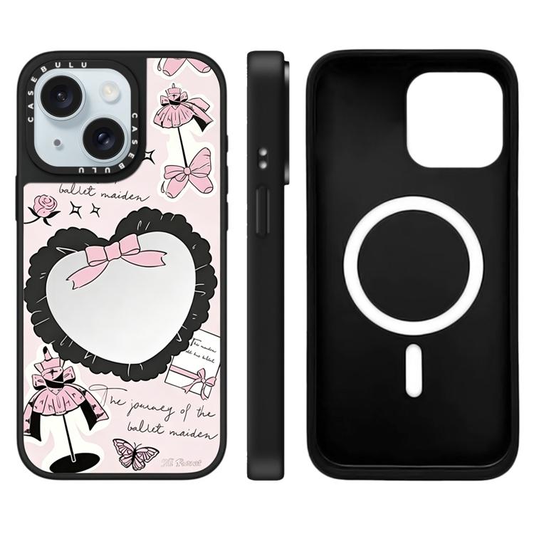 For iPhone 15 Hi Forest Series Pattern Mirror Magnetic Phone Case