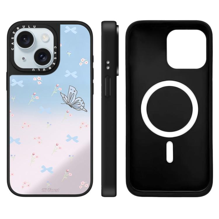 For iPhone 15 Hi Forest Series Pattern Mirror Magnetic Phone Case