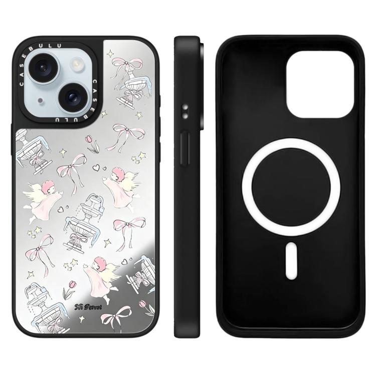 For iPhone 15 Hi Forest Series Pattern Mirror Magnetic Phone Case