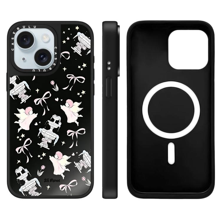 For iPhone 15 Hi Forest Series Pattern Mirror Magnetic Phone Case