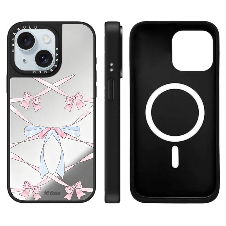 For iPhone 15 Hi Forest Series Pattern Mirror Magnetic Phone Case