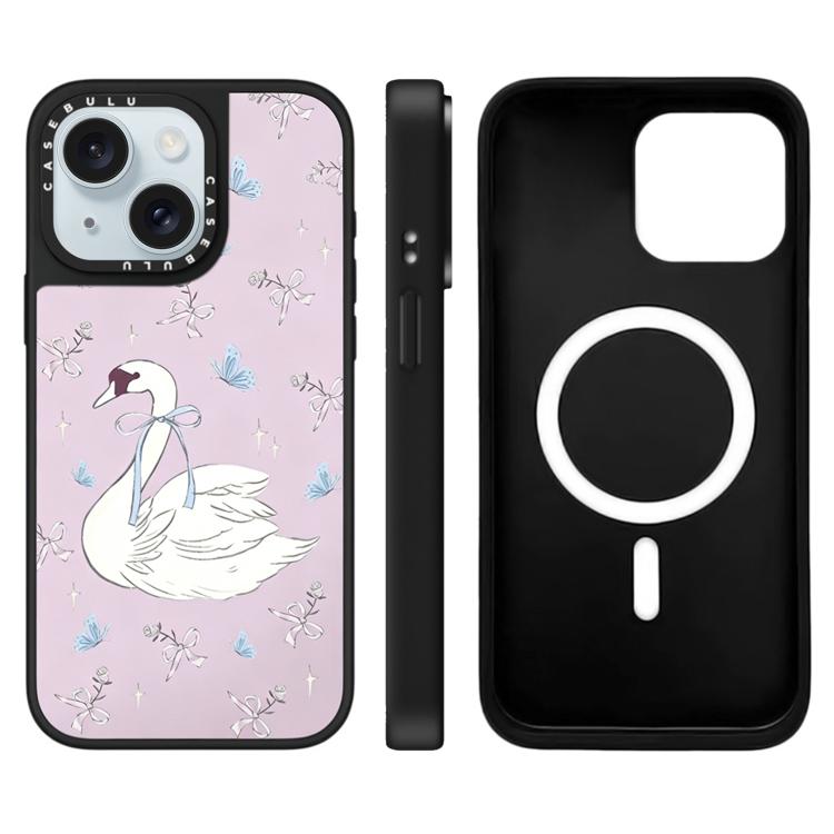 For iPhone 15 Hi Forest Series Pattern Mirror Magnetic Phone Case