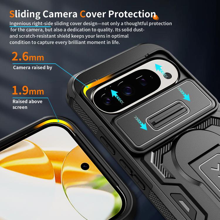 For Google Pixel 10 / 10 Pro / 9 / 9 Pro Slid Camera Shield Invisible Holder PC Hybrid TPU Phone Case