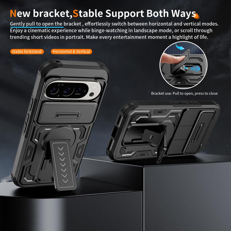 For Google Pixel 10 / 10 Pro / 9 / 9 Pro Slid Camera Shield Invisible Holder PC Hybrid TPU Phone Case