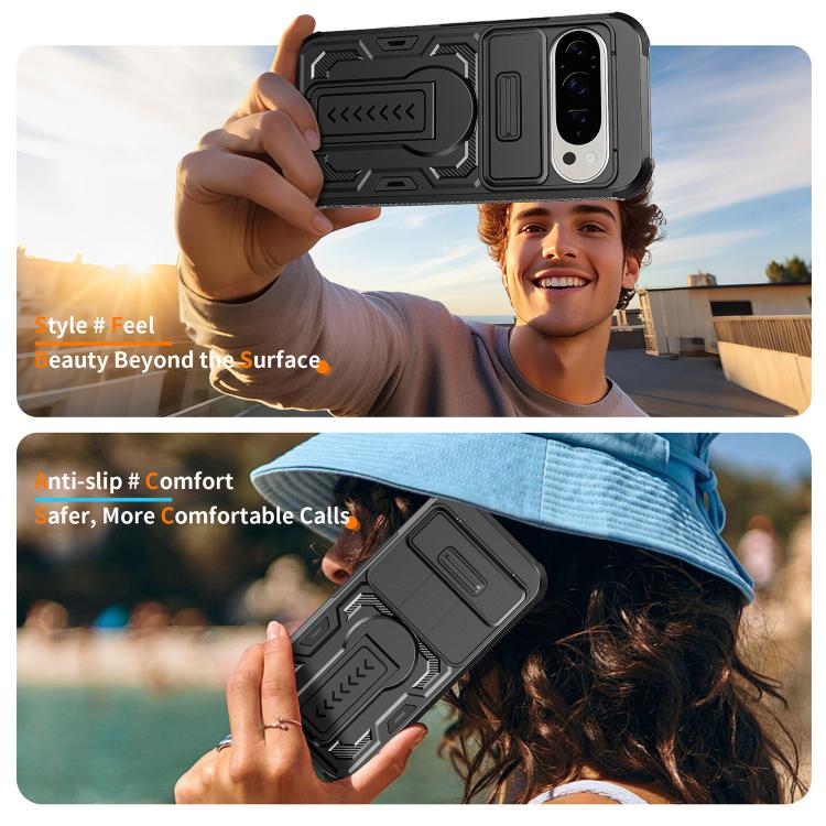 For Google Pixel 10 / 10 Pro / 9 / 9 Pro Slid Camera Shield Invisible Holder PC Hybrid TPU Phone Case