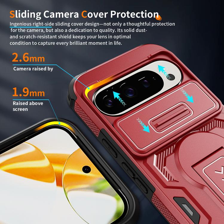 For Google Pixel 10 / 10 Pro / 9 / 9 Pro Slid Camera Shield Invisible Holder PC Hybrid TPU Phone Case