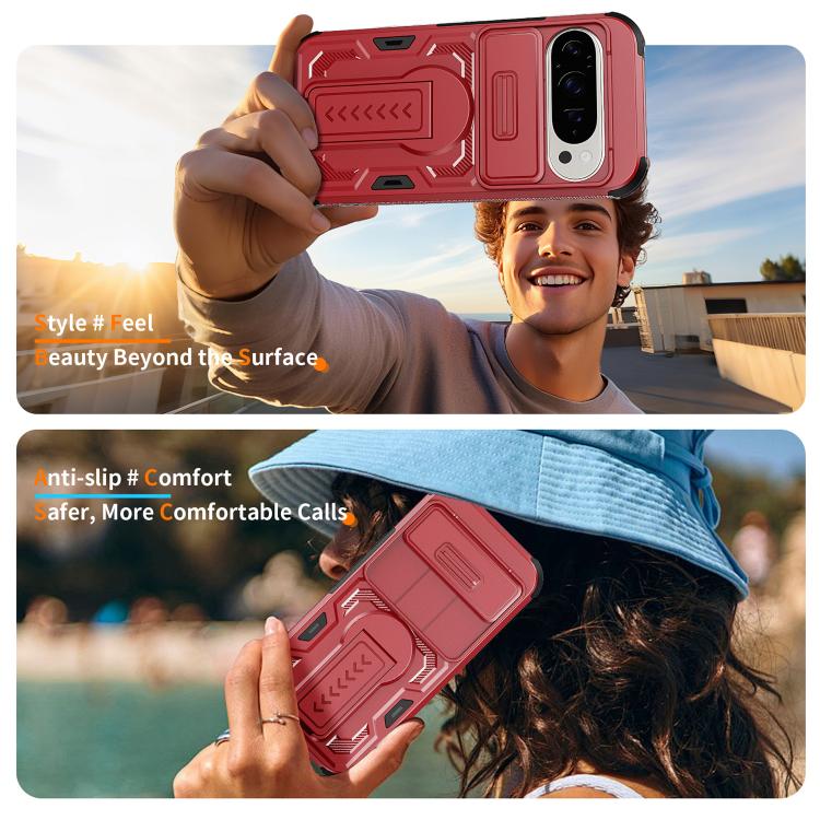 For Google Pixel 10 / 10 Pro / 9 / 9 Pro Slid Camera Shield Invisible Holder PC Hybrid TPU Phone Case