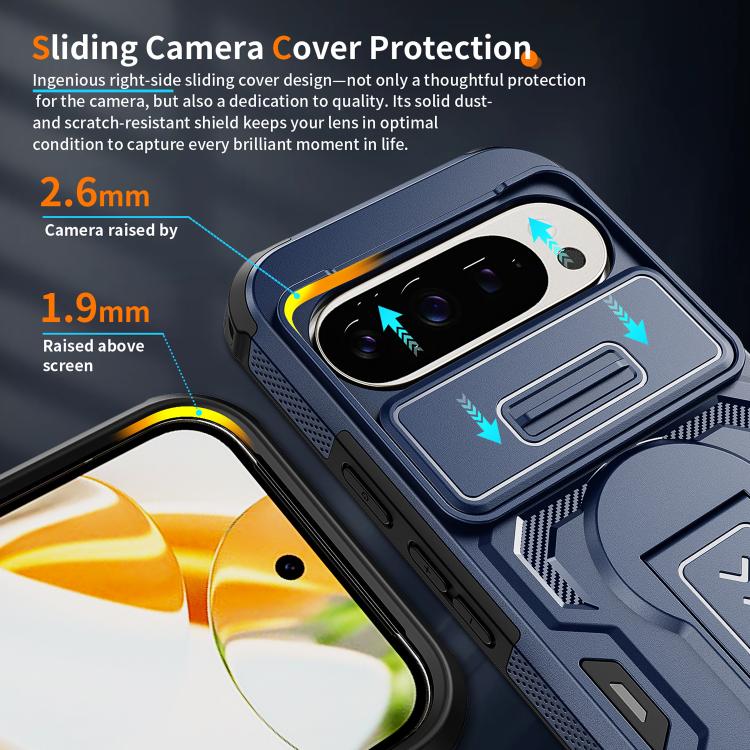 For Google Pixel 10 / 10 Pro / 9 / 9 Pro Slid Camera Shield Invisible Holder PC Hybrid TPU Phone Case