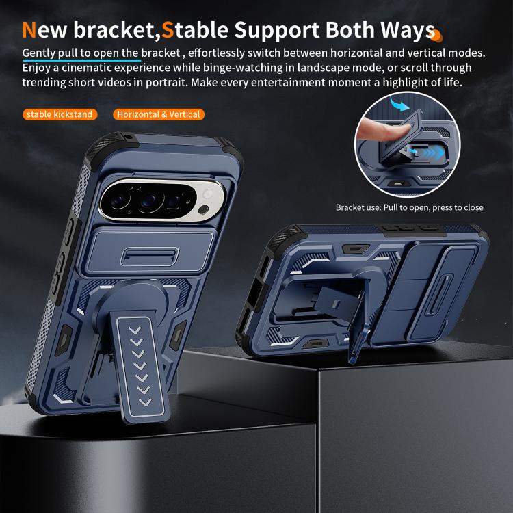 For Google Pixel 10 / 10 Pro / 9 / 9 Pro Slid Camera Shield Invisible Holder PC Hybrid TPU Phone Case