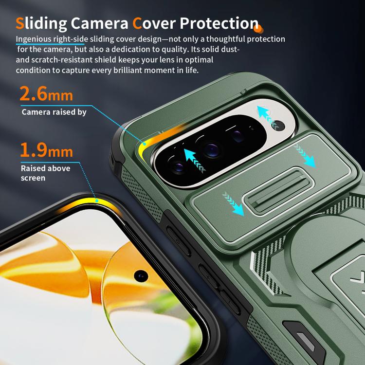 For Google Pixel 10 / 10 Pro / 9 / 9 Pro Slid Camera Shield Invisible Holder PC Hybrid TPU Phone Case