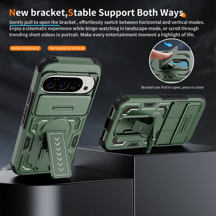 For Google Pixel 10 / 10 Pro / 9 / 9 Pro Slid Camera Shield Invisible Holder PC Hybrid TPU Phone Case