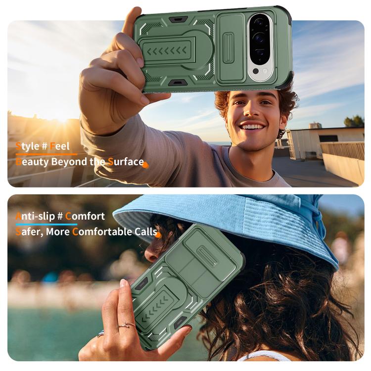 For Google Pixel 10 / 10 Pro / 9 / 9 Pro Slid Camera Shield Invisible Holder PC Hybrid TPU Phone Case