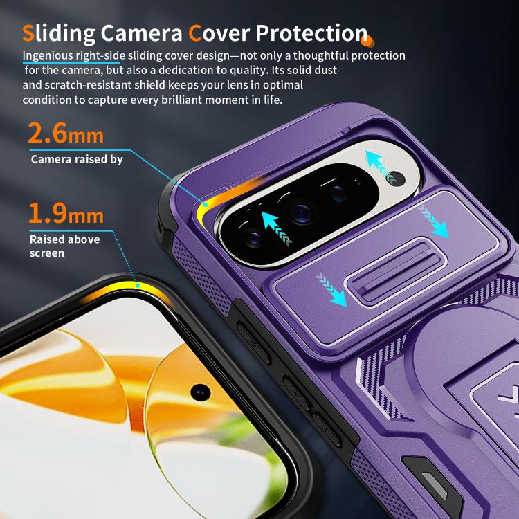 For Google Pixel 10 / 10 Pro / 9 / 9 Pro Slid Camera Shield Invisible Holder PC Hybrid TPU Phone Case