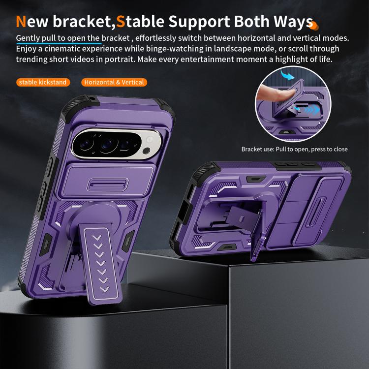 For Google Pixel 10 / 10 Pro / 9 / 9 Pro Slid Camera Shield Invisible Holder PC Hybrid TPU Phone Case