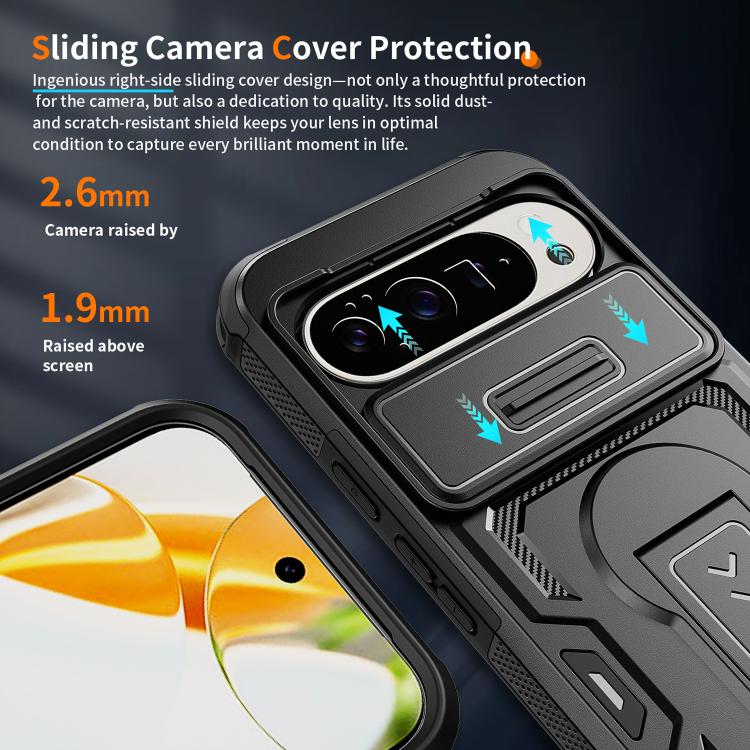 For Google Pixel 10 Pro XL Slid Camera Shield Invisible Holder PC Hybrid TPU Phone Case